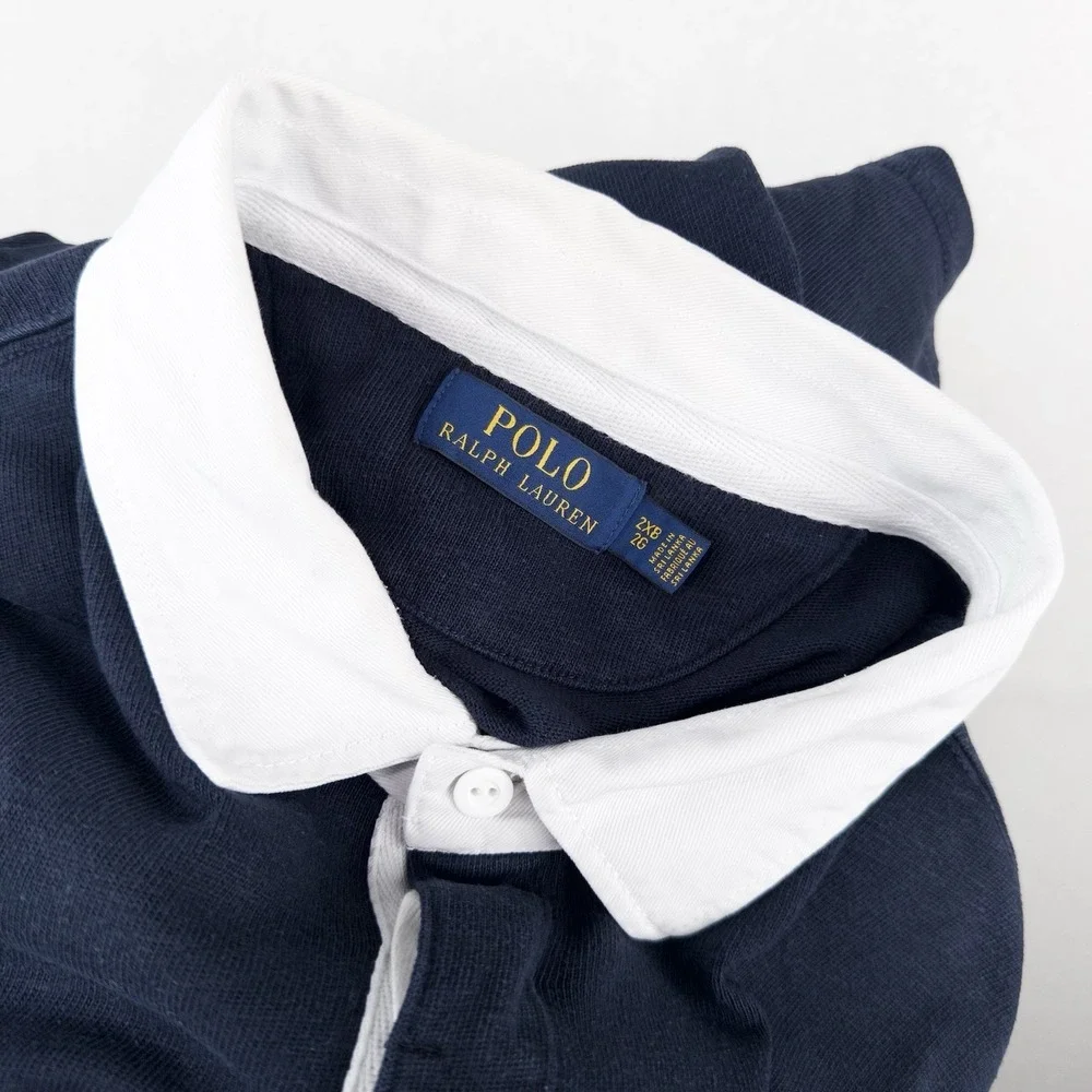 Polo Ralph Lauren Mens Long Sleeve Rugby Shirt Men's 2XB Navy Blue White Collar